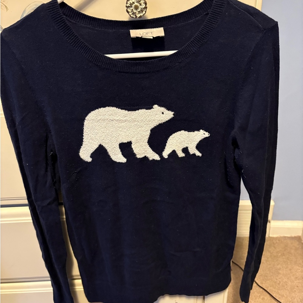 LOFT Dark Blue Sweater with Bear Motif